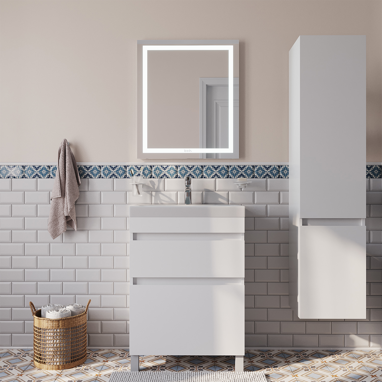 Изображение товара Тумба под раковину IDDIS Zodiac с раковиной белая 59.2 см напольная практичная мебель для ванной