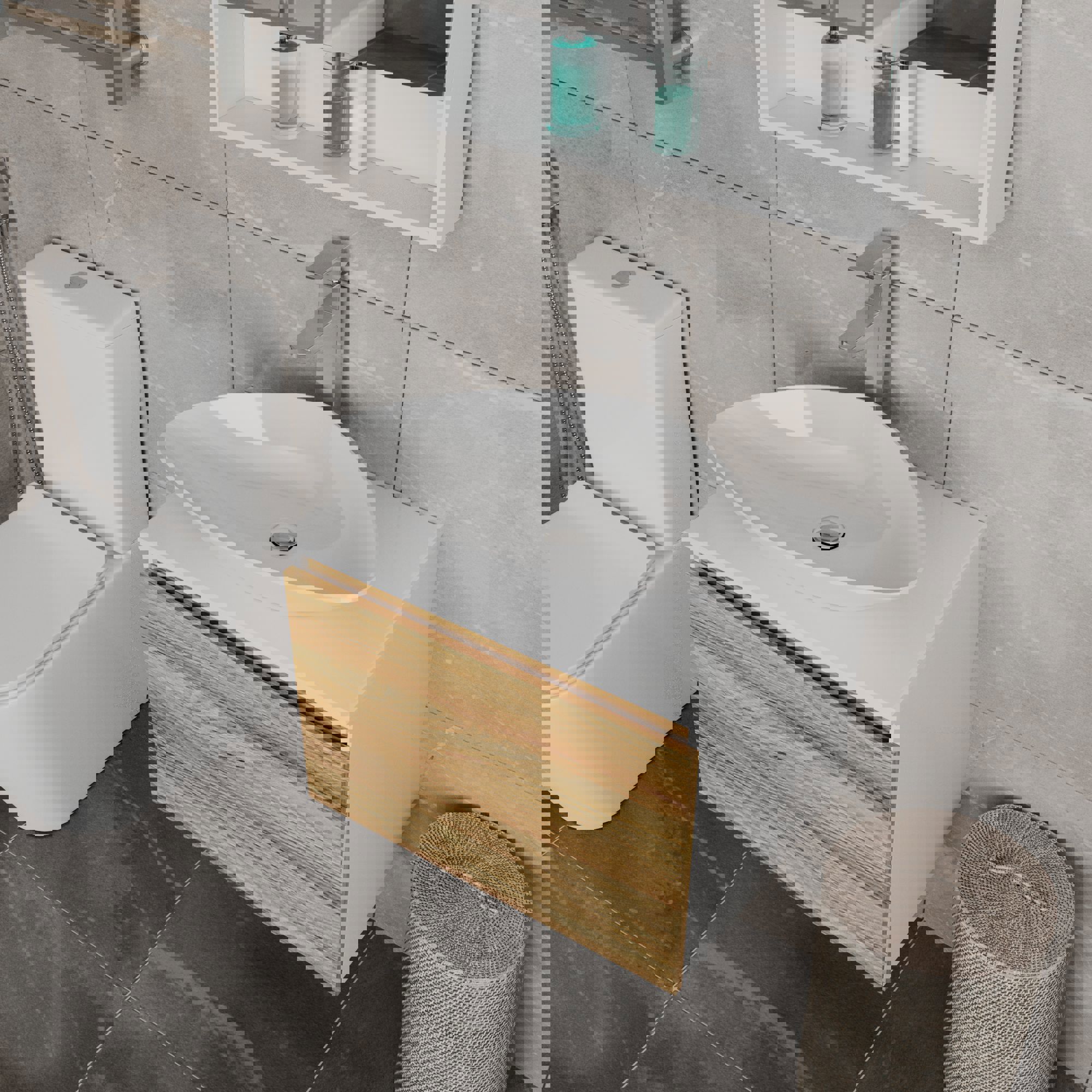 Изображение товара Тумба под раковину подвесная Bauedge BD1550 60см цвет белый, с раковиной