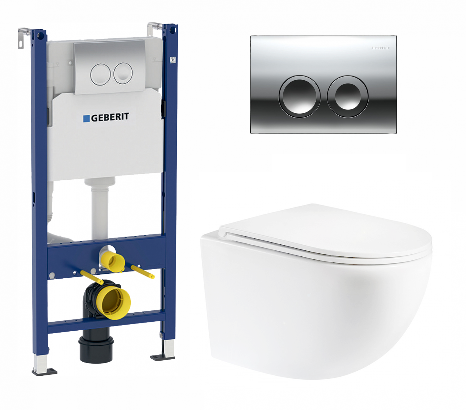 Изображение товара Комплект 3 в 1 инсталляция Geberit Duofix с подвесным унитазом BelBagno Uno кнопка хром Delta21 472013