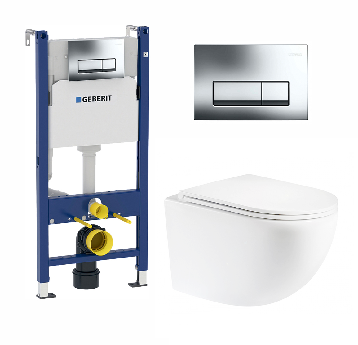 Изображение товара Комплект 3 в 1 инсталляция Geberit Duofix с подвесным унитазом BelBagno Uno кнопка хром Delta51 472014