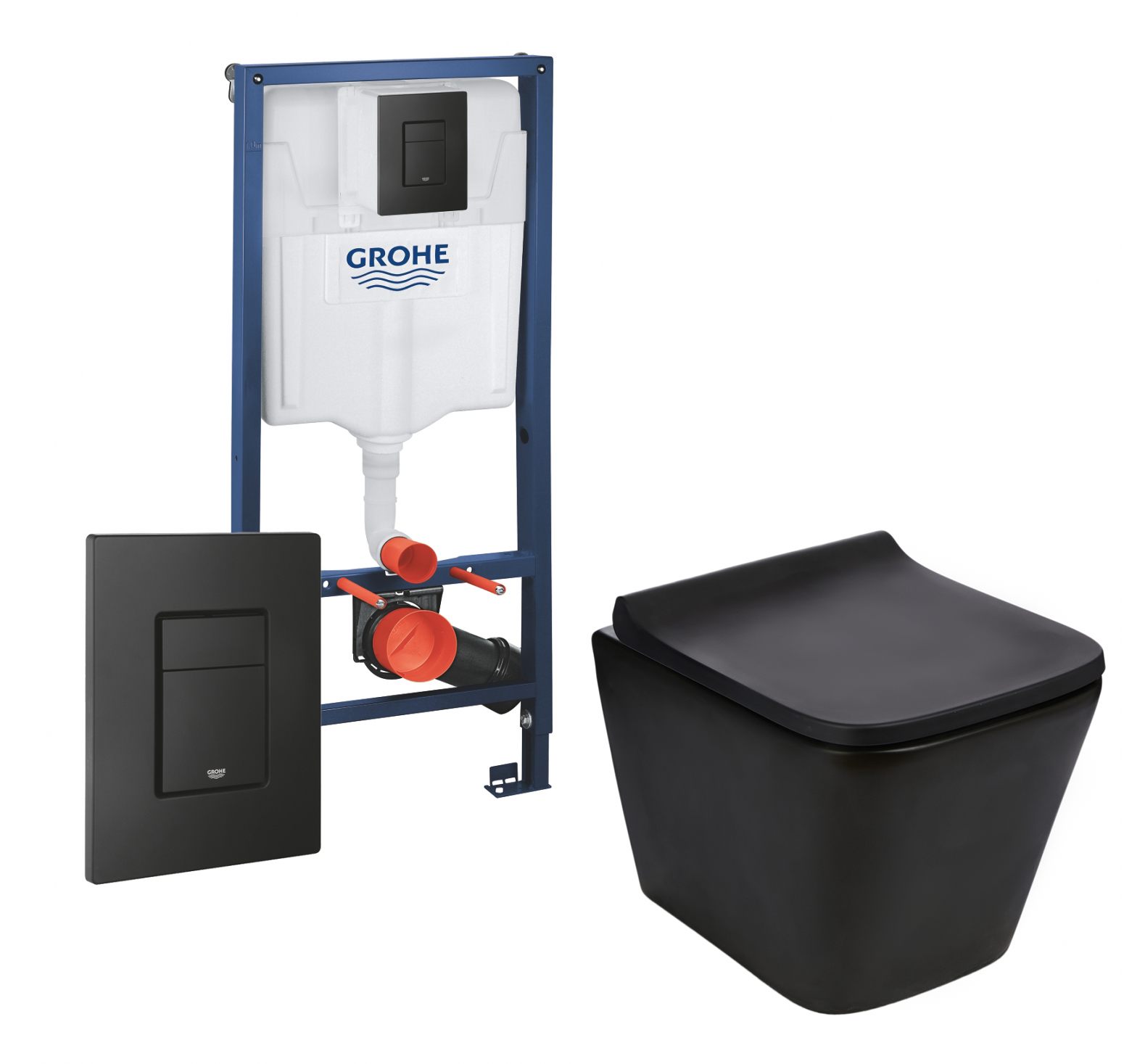 Изображение товара Комплект 3 в 1 инсталляция Grohe Rapid SL с подвесным унитазом WeltWasser Gelbach 004 MT-BL, кнопка черная
