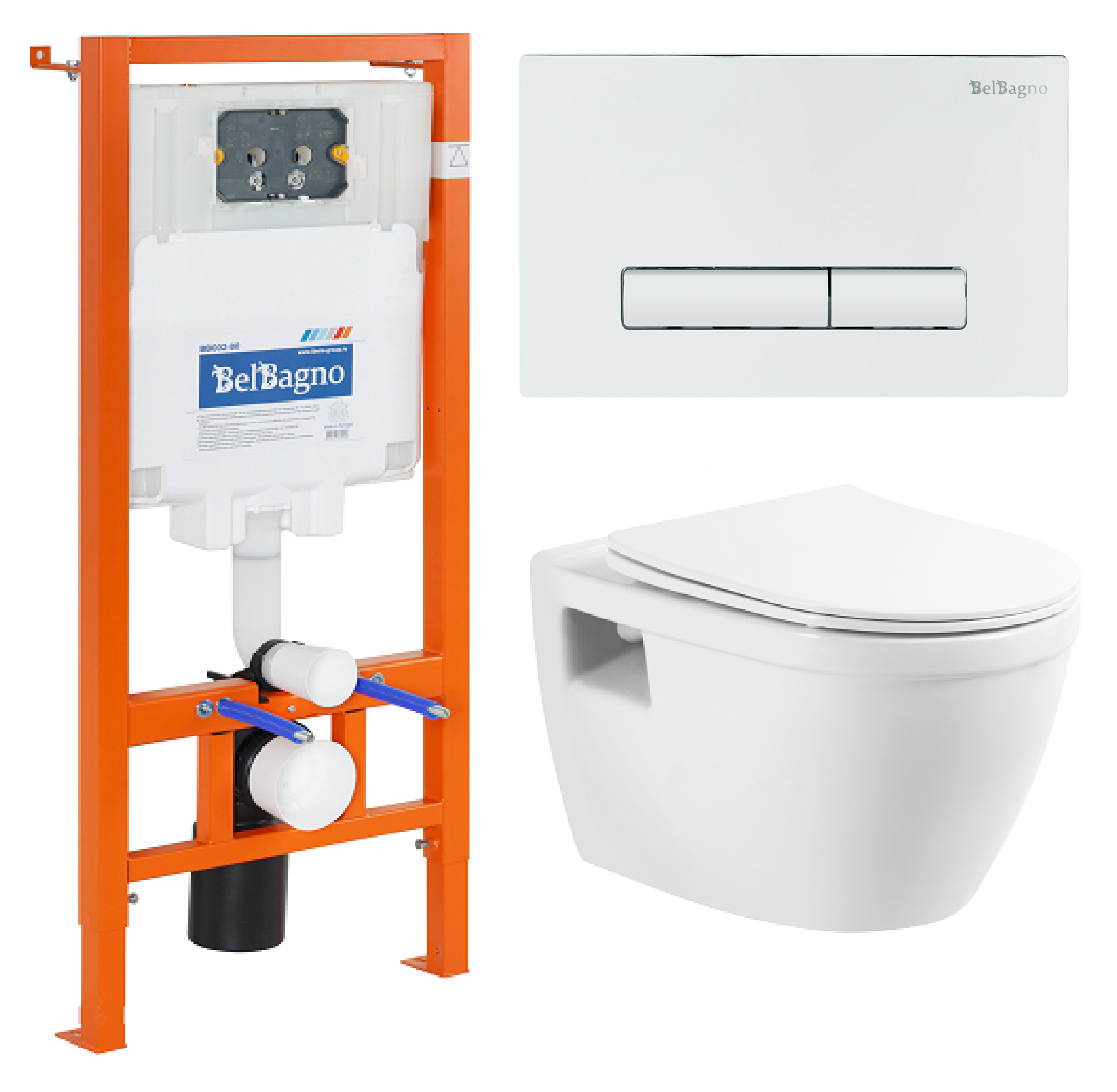 Изображение товара Комплект инсталляция с унитазом Belbagno Loto BB070CHR/SC/BB002-80/BB018-GV-BIANCO с клавишей смыва цвет белый