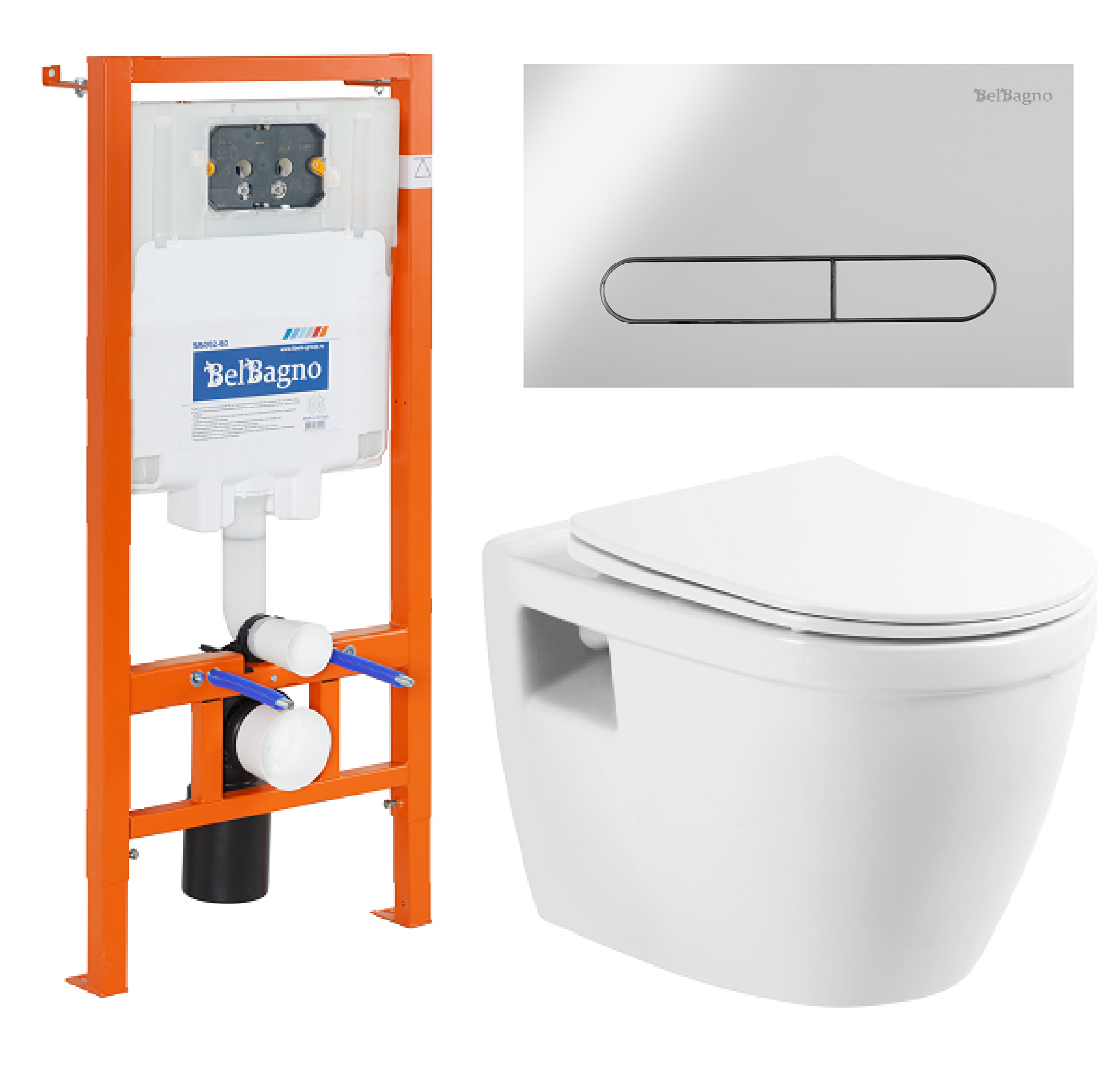Изображение товара Комплект инсталляция с унитазом Belbagno Loto BB070CHR/SC/BB002-80/BB005-PR-CHROME с клавишей смыва цвет белый