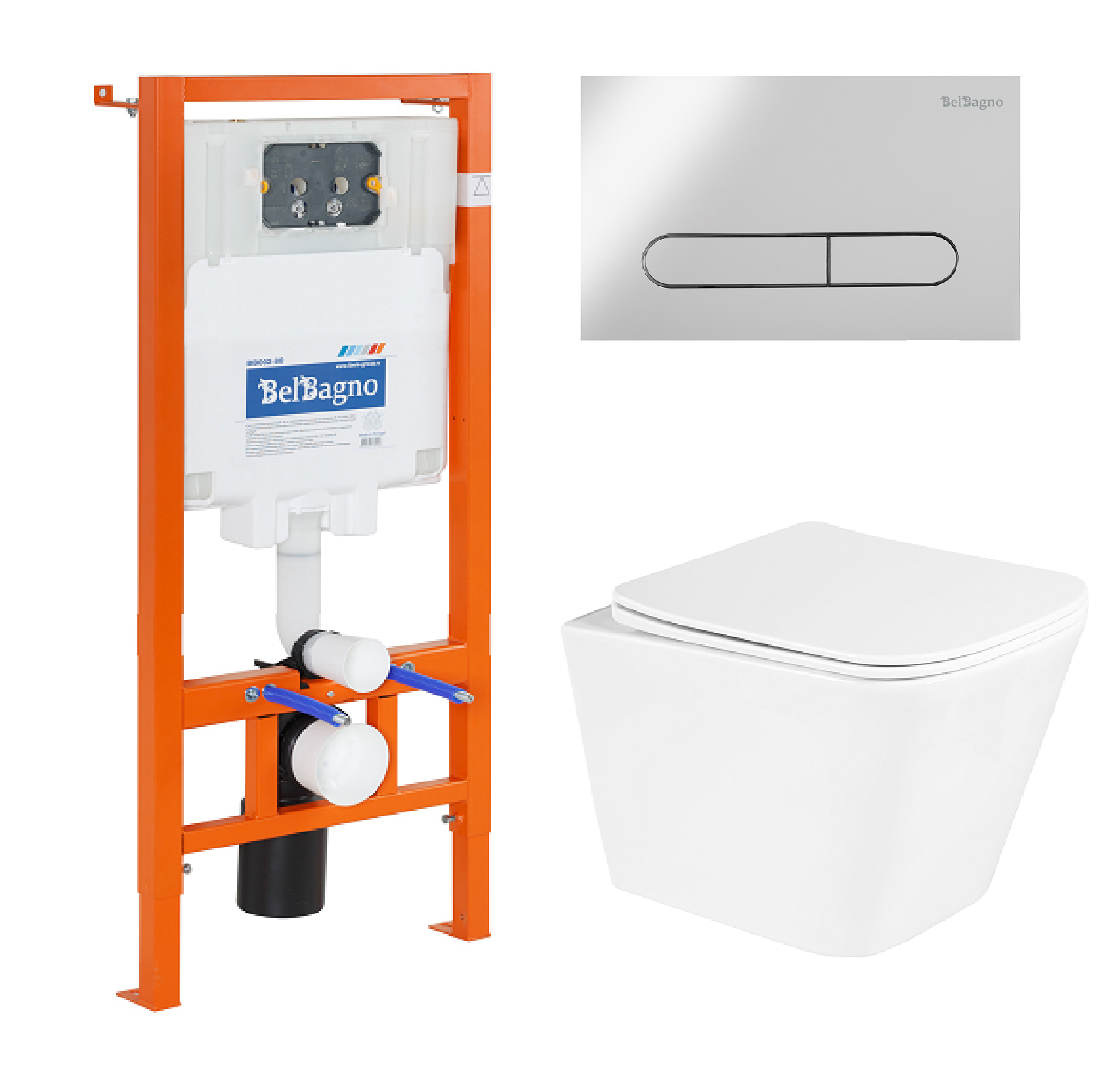 Изображение товара Комплект инсталляция с унитазом Belbagno DUE BB3103CHR/SC/BB002-80/BB005-PR-CHROME с клавишей смыва цвет белый