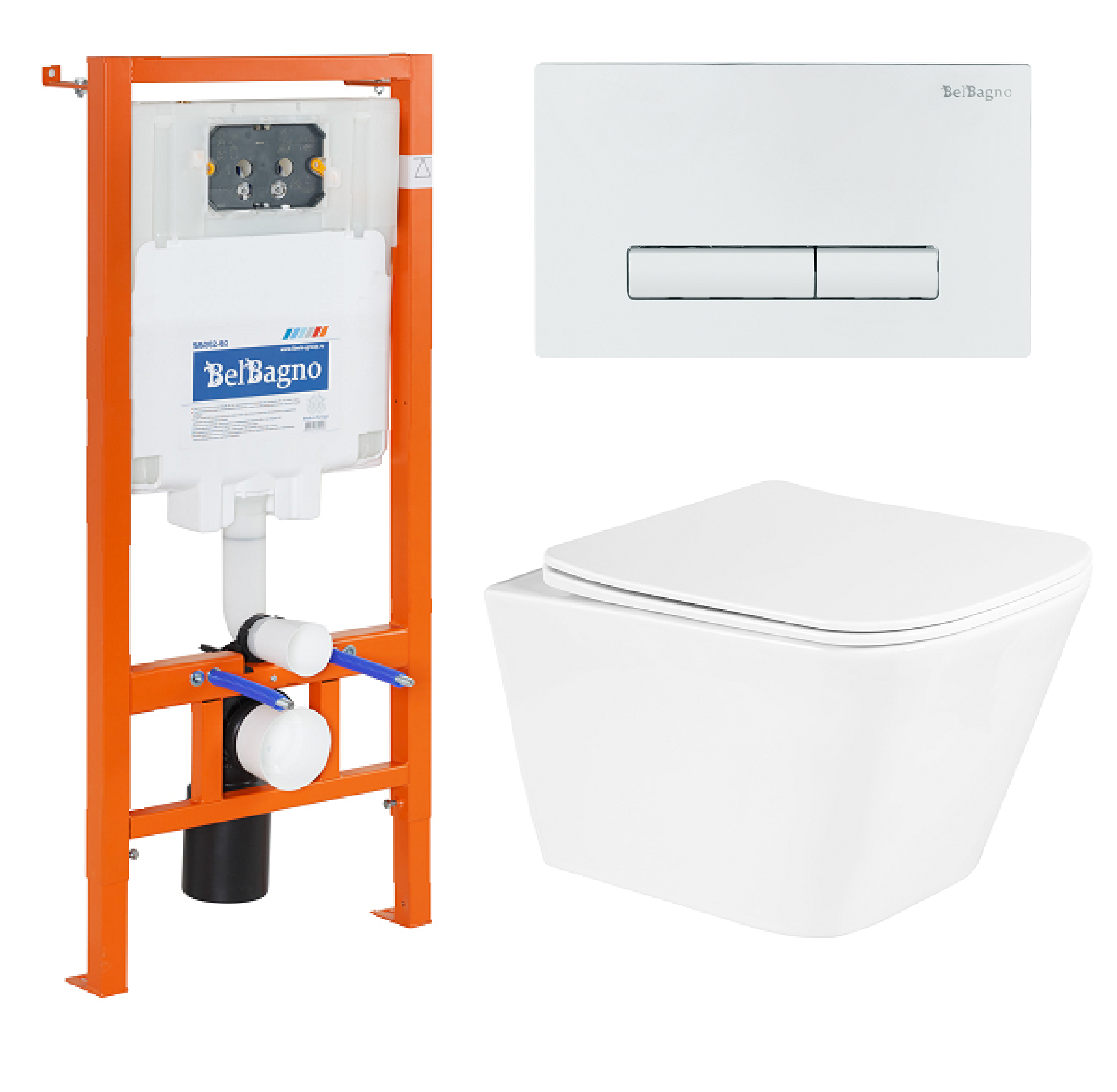 Изображение товара Комплект инсталляция с унитазом Belbagno DUE BB3103CHR/SC/BB002-80/BB018-GV-BIANCO с клавишей смыва цвет белый