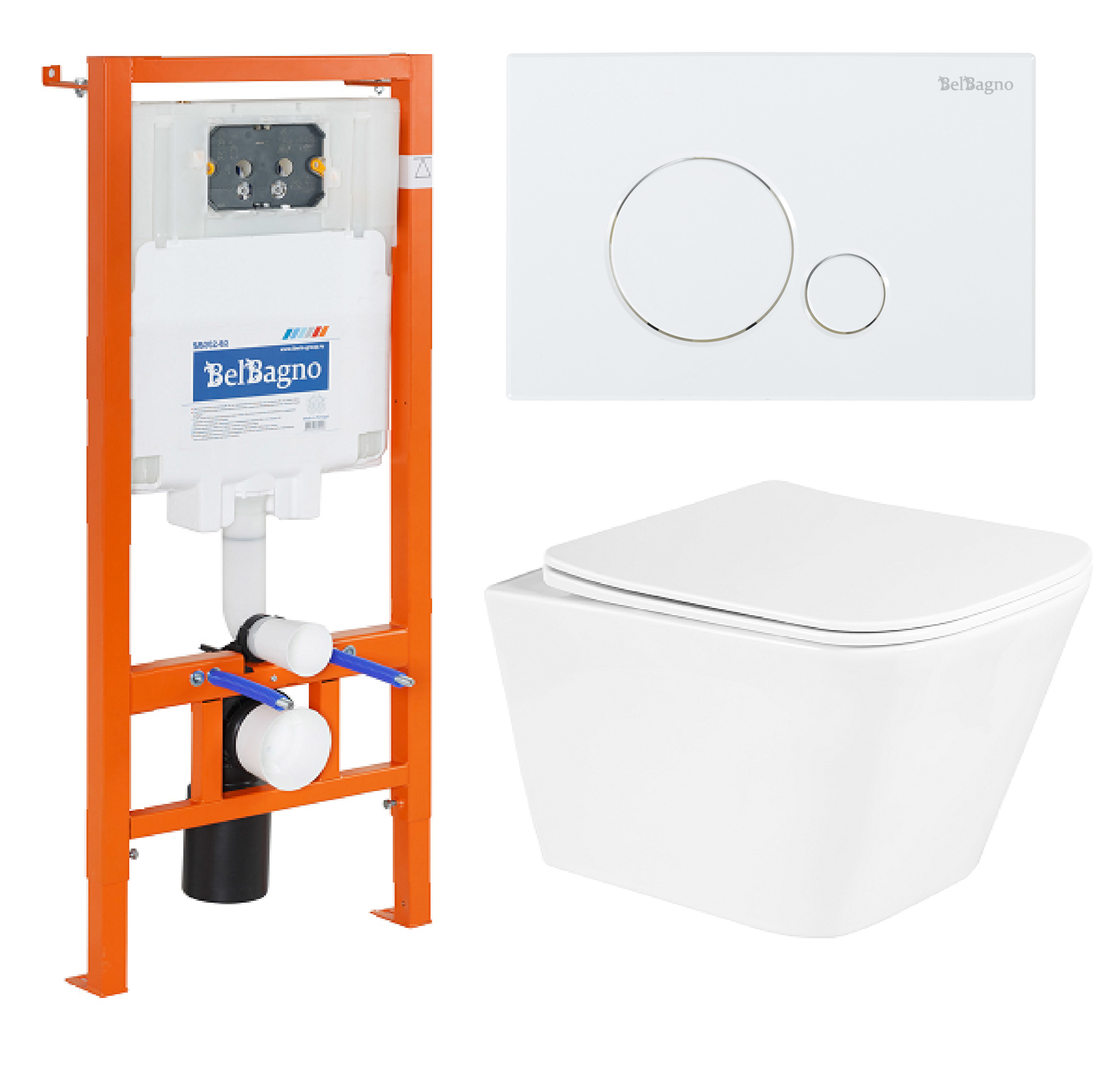 Изображение товара Комплект инсталляции с унитазом Belbagno DUE BB3103CHR/SC/BB002-80 Белый
