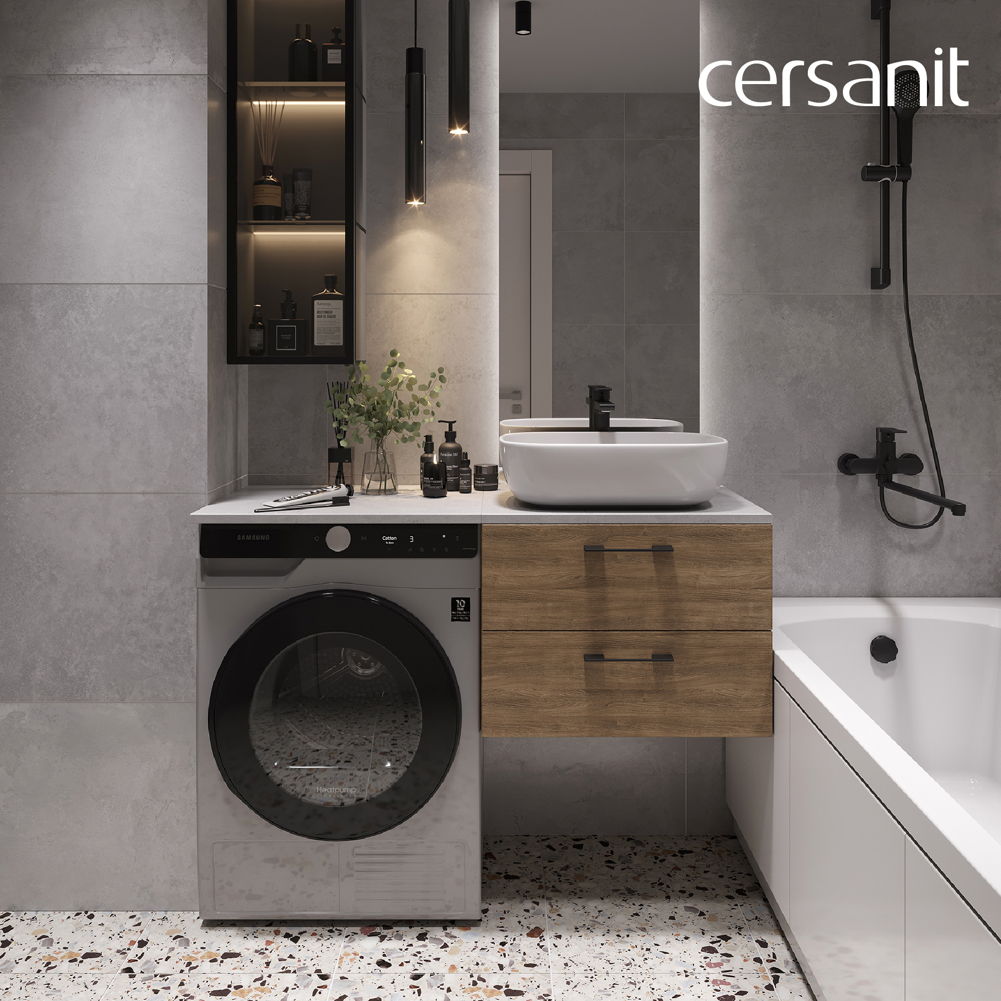 Изображение товара Тумба под раковину подвесная Cersanit Lara 50 64132 цвет орех