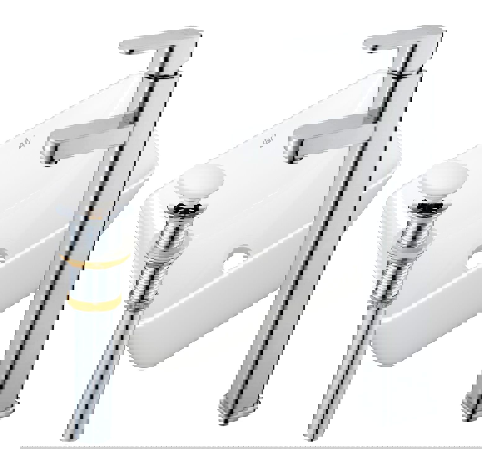 Изображение товара Комплект для ванной BAUEDGE Spectrum mini 47х24 накладная раковина смеситель и выпуск клик-клак