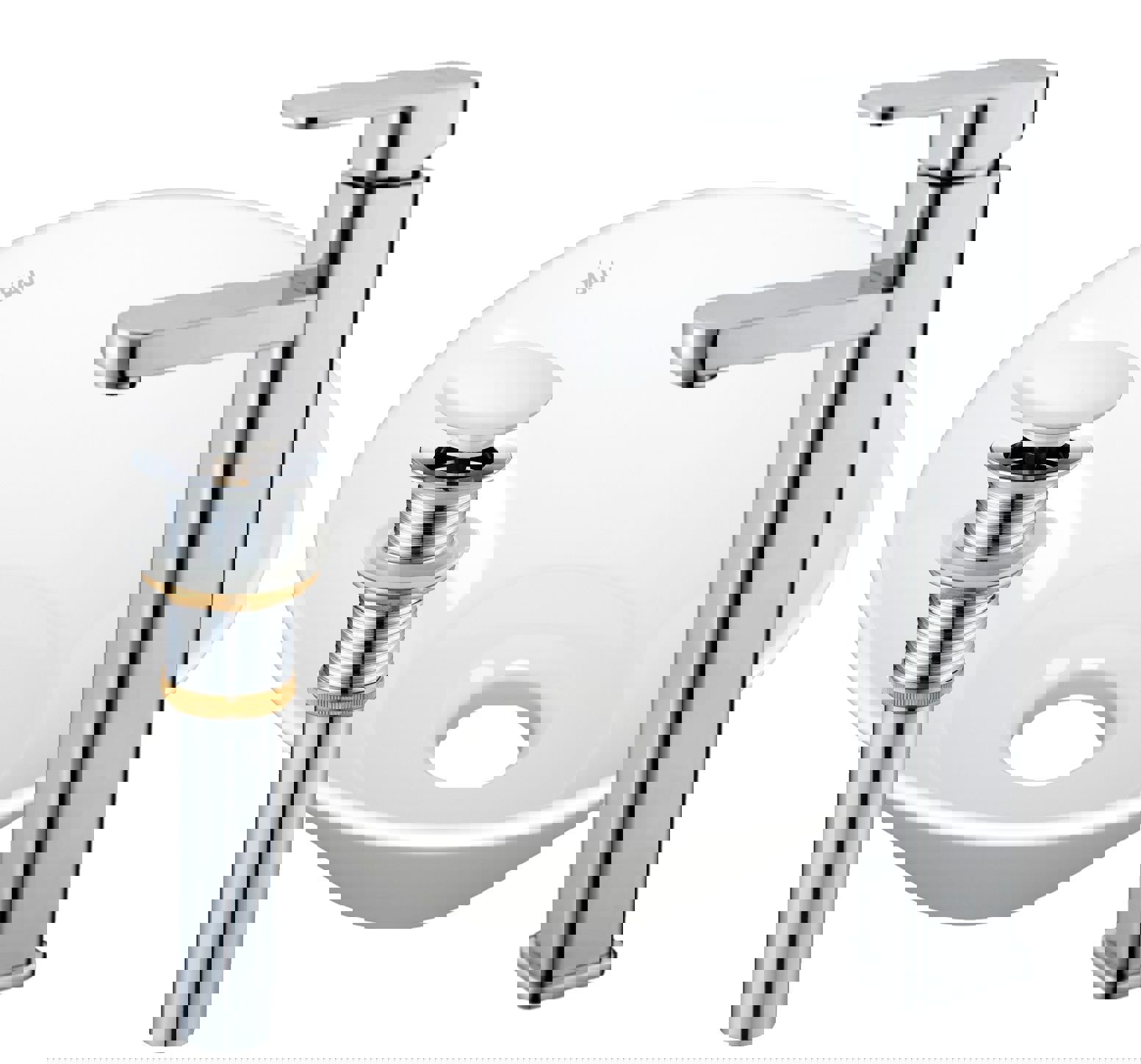 Изображение товара Накладная раковина BAU Dream D43 из фарфора с смесителем и выпуском клик-клак