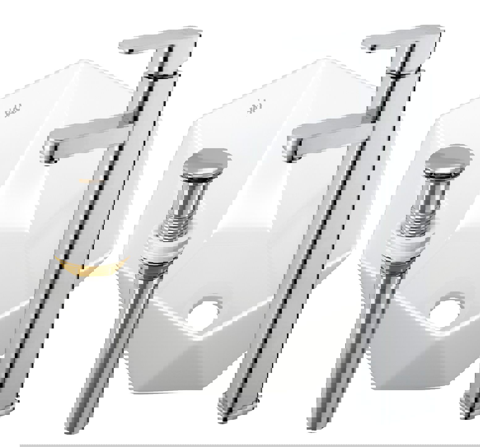 Изображение товара Раковина накладная со смесителем и выпуском Bauedge Crystal 40x40 белая смеситель Hotel Still выпуск клик-клак хром