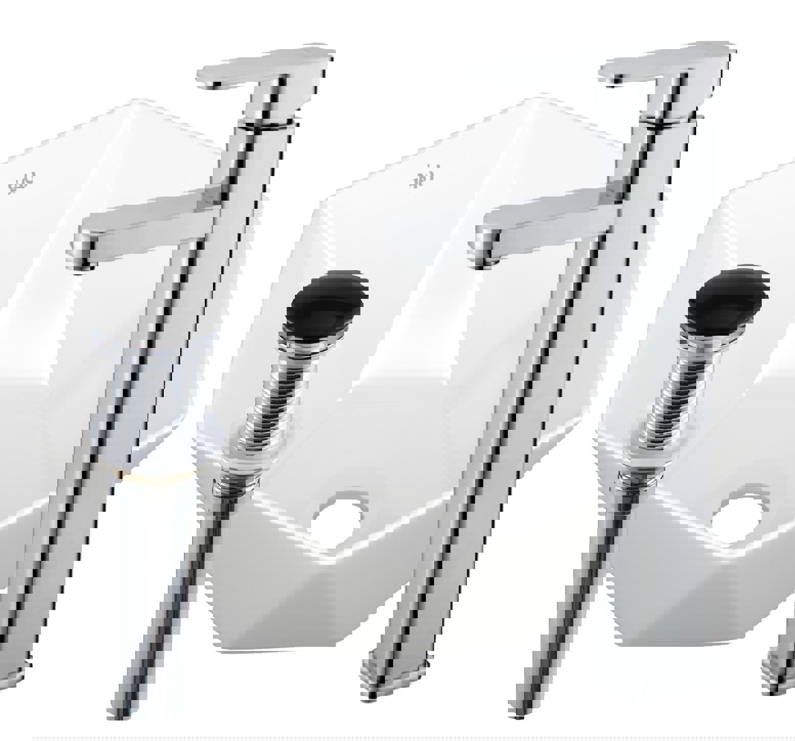 Изображение товара Накладная раковина BAU Crystal 40x40 с смесителем и выпуском клик-клак черный