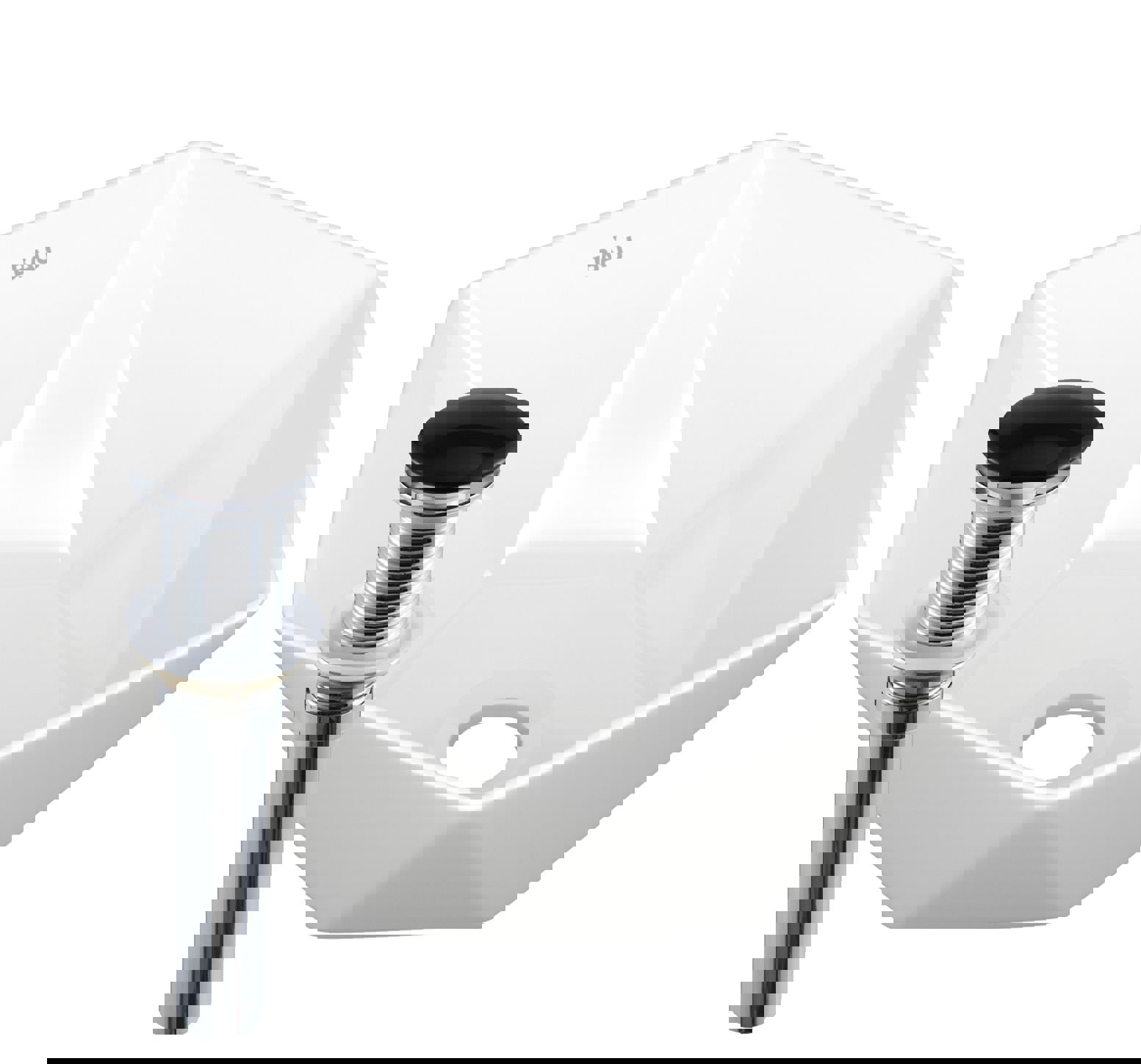 Изображение товара Раковина накладная на столешницу BAUEDGE Crystal 40x40 белая черный выпуск клик-клак