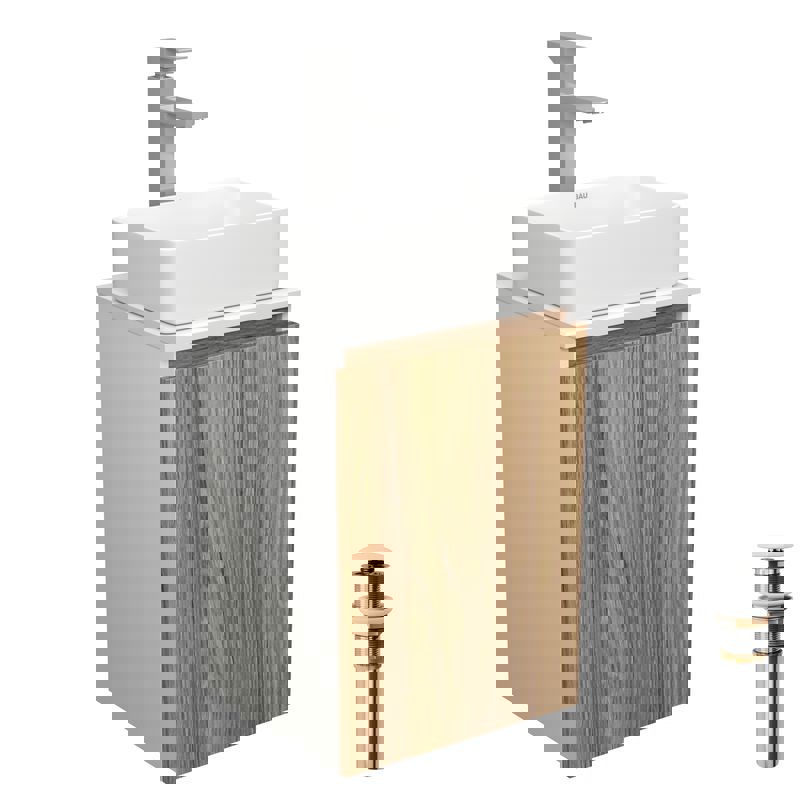Изображение товара Комплект тумба под раковину BAUEDGE Dream 40 см подвесная и раковиной со смесителем BD1597 цвет бежевый белый