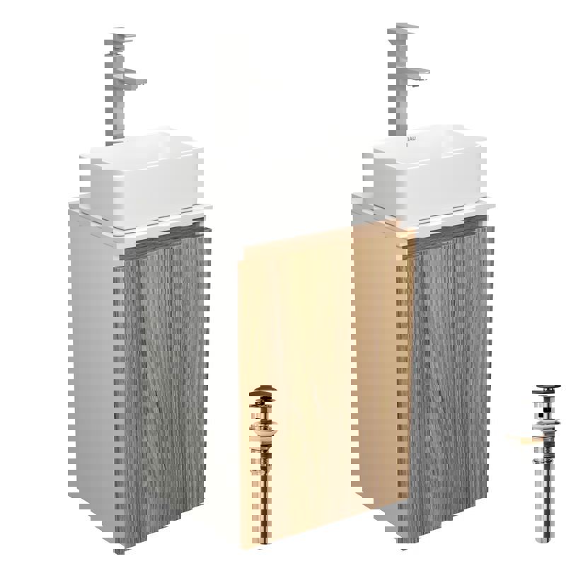 Изображение товара Комплект тумба под раковину BAUEDGE Dream 40 см подвесная и раковиной со смесителем BD1595 цвет бежевый белый