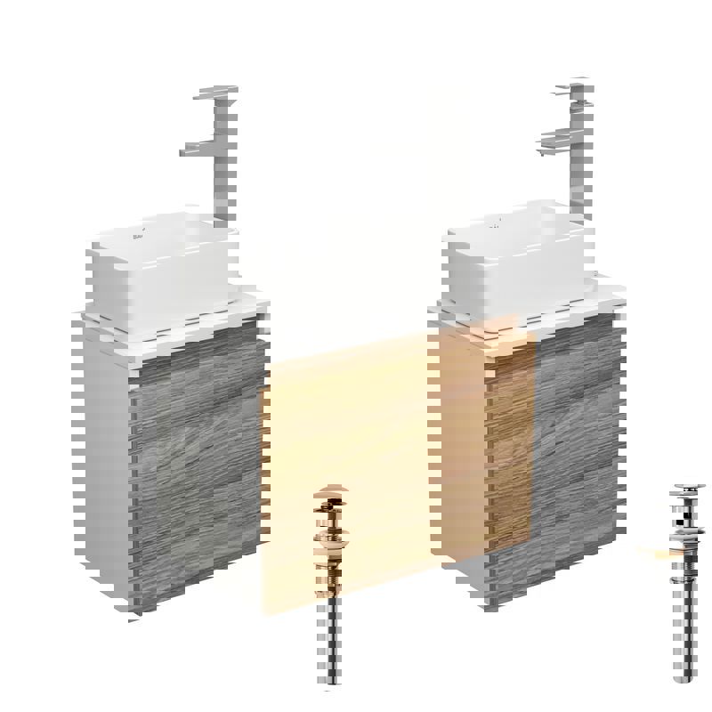 Изображение товара Комплект тумба под раковину BAUEDGE Dream 50 см подвесная и раковиной со смесителем BD1616 цвет бежевый белый