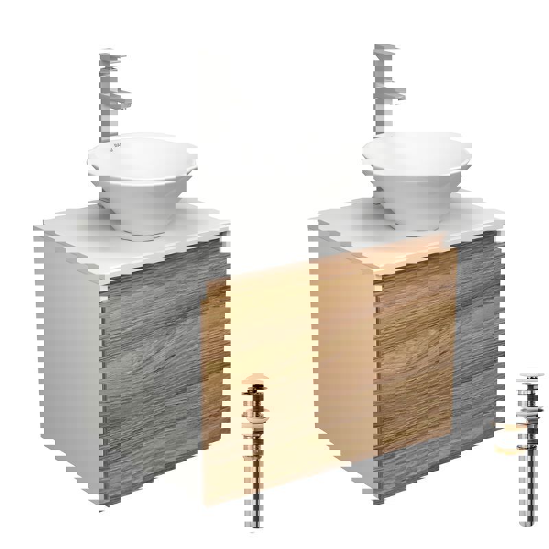 Изображение товара Комплект тумба под раковину BAUEDGE Dream 60 см подвесная и раковиной со смесителем BD1677 цвет бежевый белый