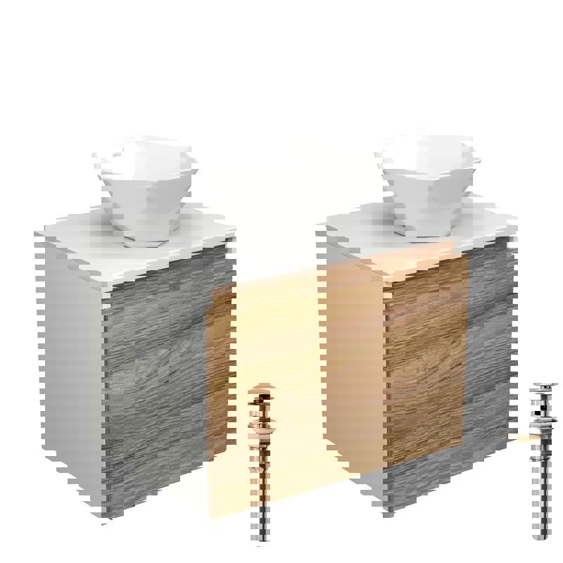 Изображение товара Комплект тумба под раковину BAUEDGE Dream 60 см подвесная и раковиной Crystal BD1714 цвет бежевый белый