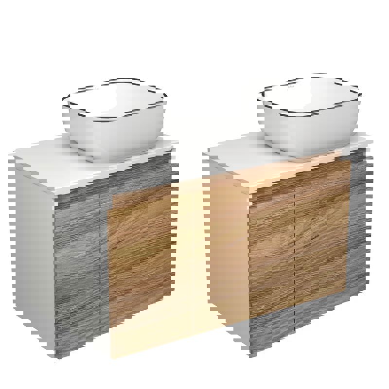 Изображение товара Комплект тумба под раковину BAUEDGE Dream Blackwood 80 см подвесная и раковиной Stil Black Rand BD1759 цвет бежевый белый