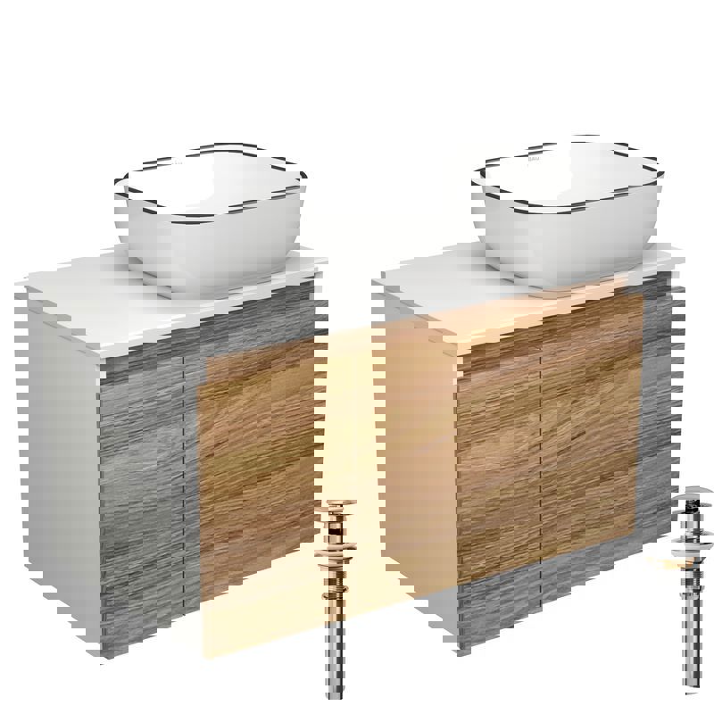 Изображение товара Комплект тумба под раковину BAUEDGE Dream 80 см подвесная и раковиной Stil Black Rand BD1764 цвет бежевый белый