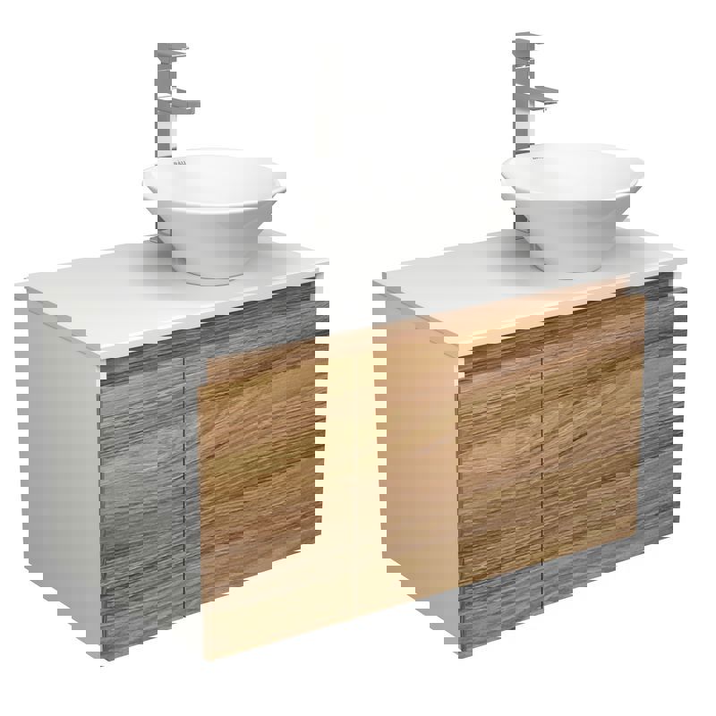 Изображение товара Комплект тумба под раковину BAUEDGE Dream Blackwood 80 см подвесная и раковиной со смесителем BD1780 цвет бежевый белый