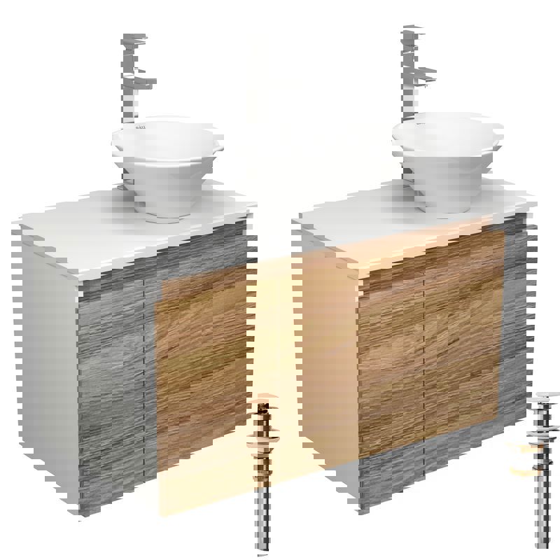 Изображение товара Комплект тумба под раковину BAUEDGE Dream 80 см подвесная и раковиной со смесителем BD1787 цвет бежевый белый