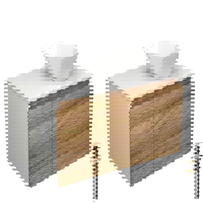 Изображение товара Комплект тумба под раковину BAUEDGE Dream 80 см подвесная и раковиной Crystal BD1822 цвет бежевый белый