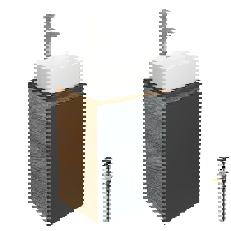 Изображение товара Комплект тумба под раковину BAUEDGE 40 см и раковина Hotel mini с смесителем клик-клак