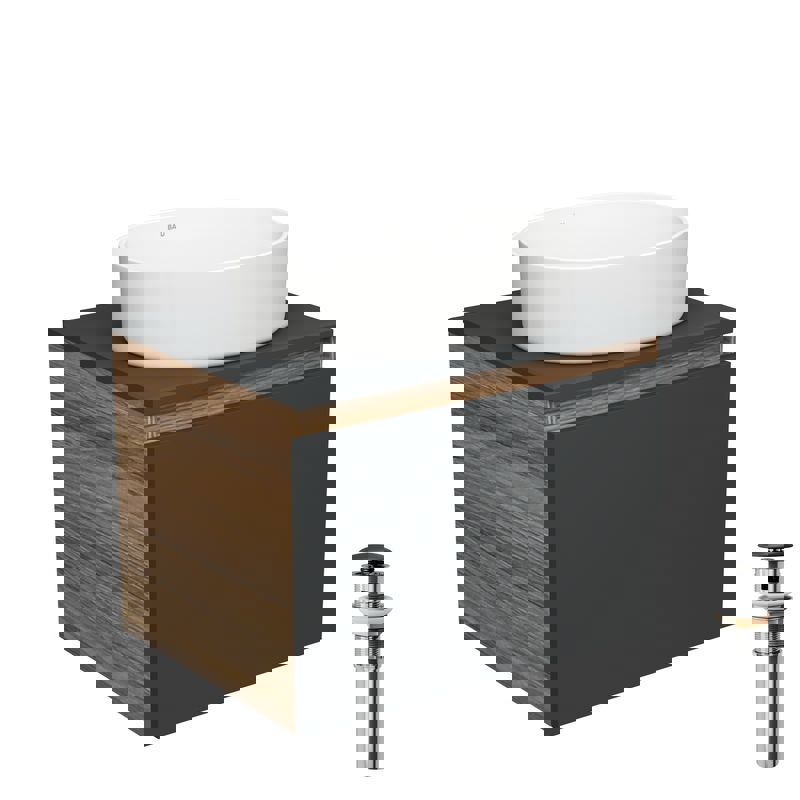 Изображение товара Комплект тумба под раковину BAUEDGE Dream 60 см подвесная и раковиной Nimb BD2000 цвет графит