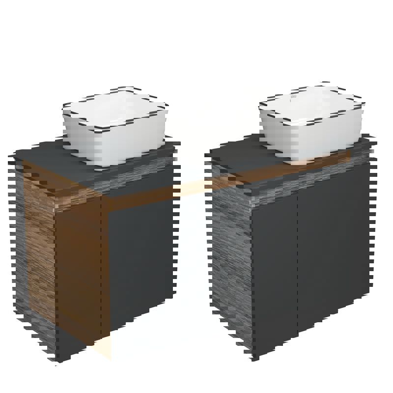 Изображение товара Комплект тумба под раковину BAUEDGE Dream Blackwood 80 см подвесная и раковиной Hotel Black Rand BD2214 цвет темно-серый белый