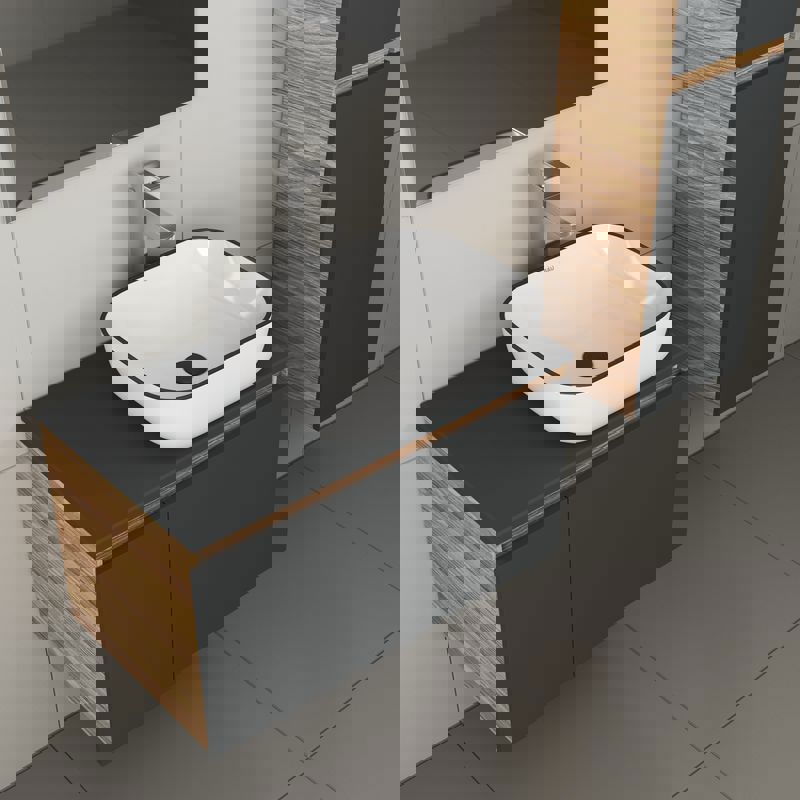 Изображение товара Комплект мебели для ванной BAUEDGE с раковиной и смесителем 80 см серый