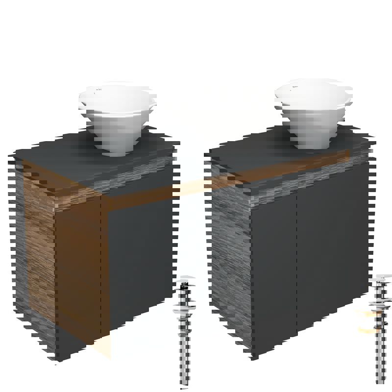 Изображение товара Комплект тумба под раковину BAUEDGE Dream 80 см подвесная и раковиной BD2247 цвет темно-серый бежевый белый