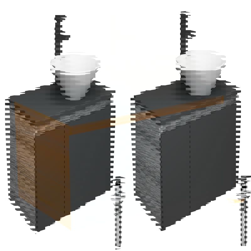 Изображение товара Комплект тумба под раковину BAUEDGE 80 см подвесная и раковиной Dream со смесителем BD2253 цвет темно-серый бежевый черный