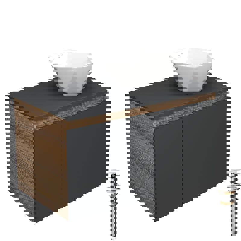 Изображение товара Комплект тумба под раковину BAUEDGE Dream 80 см подвесная и раковиной Crystal BD2287 цвет темно-серый бежевый белый