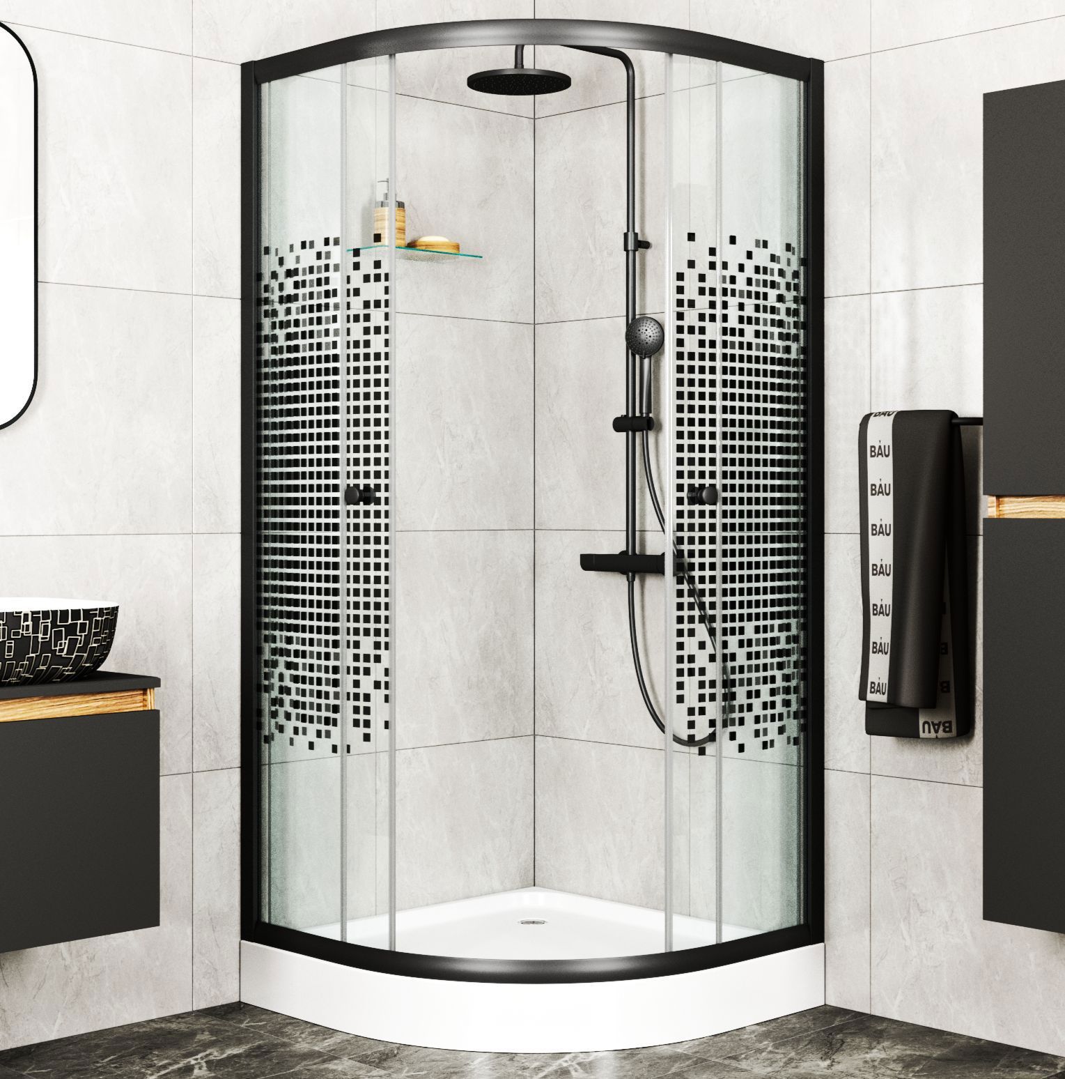 Изображение товара Душевой уголок BAUEDGE Dream с поддоном 80x80х195, черный матовый профиль