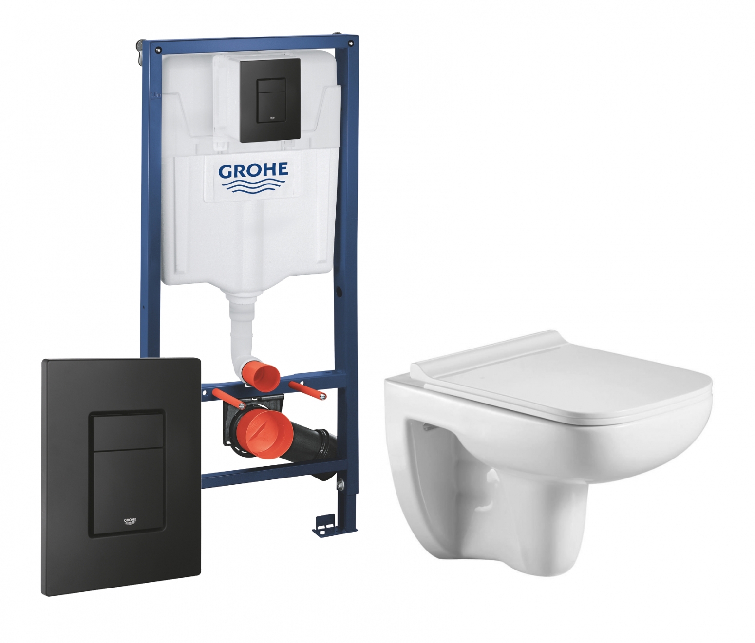 Изображение товара Комплект 3 в 1 инсталляция Grohe Rapid SL с подвесным унитазом WeltWasser Kehlbach 004 GL-WT, черная кнопка