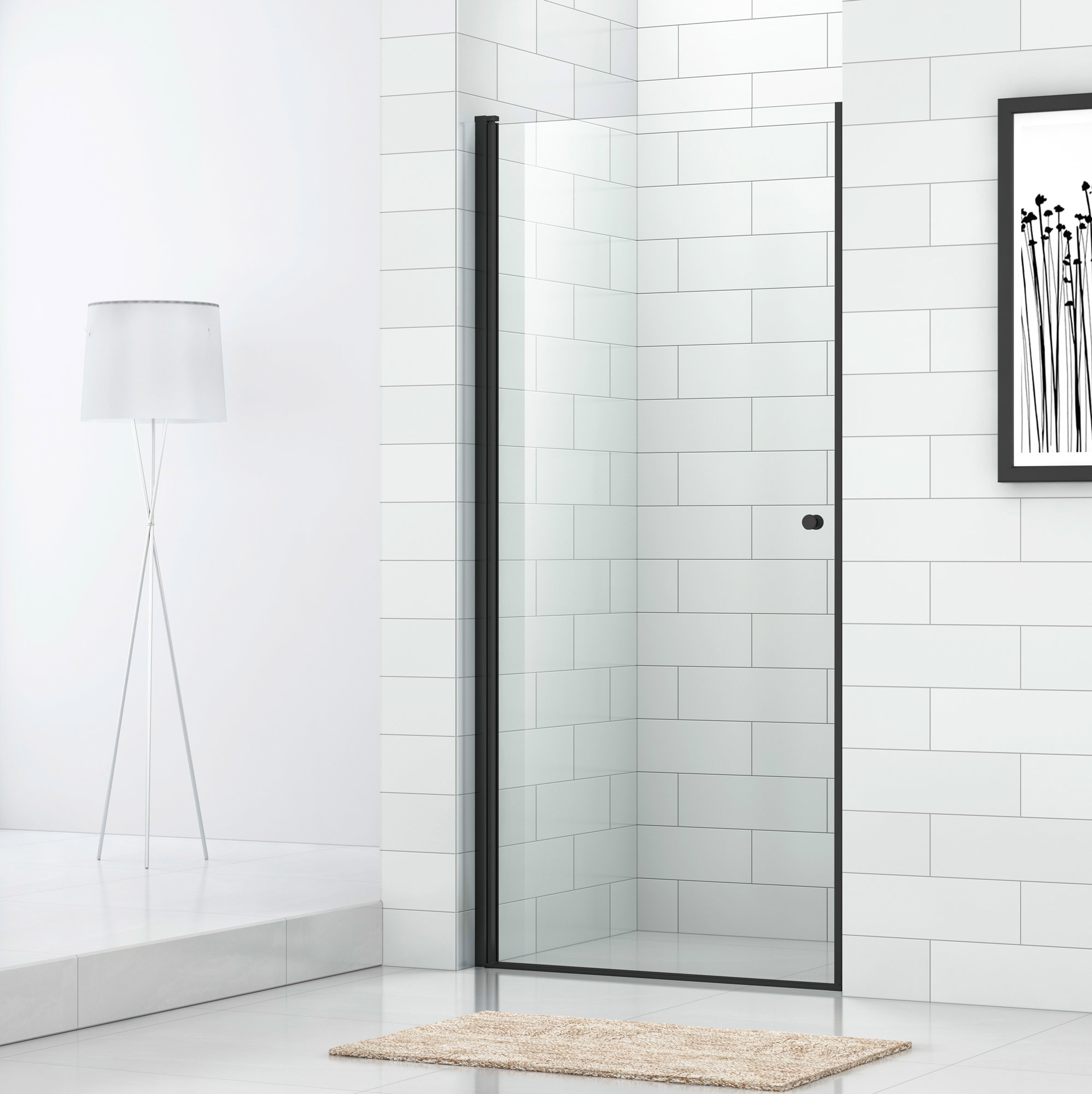 Изображение товара Душевая дверь Cezares ECO-O-B-1-70-C-NERO 70см эффект стекла прозрачный распашной