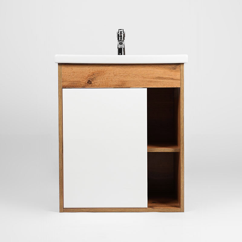 Изображение товара Тумба Viant Boston 56x62: подвесная белая с доводчиком и 2 полками