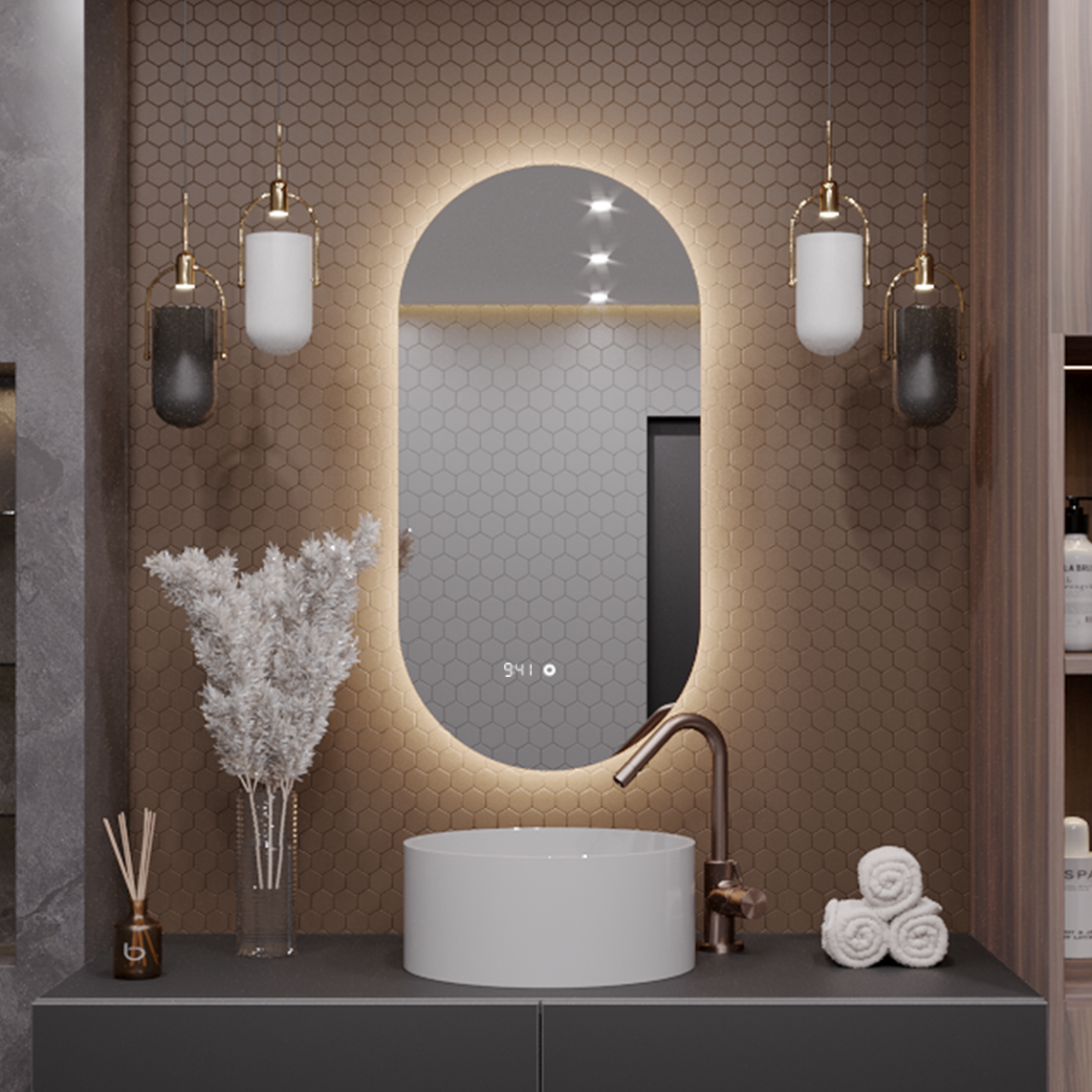 Изображение товара Зеркало для ванной Олимпия с подсветкой 65x130см, сенсорное, LED