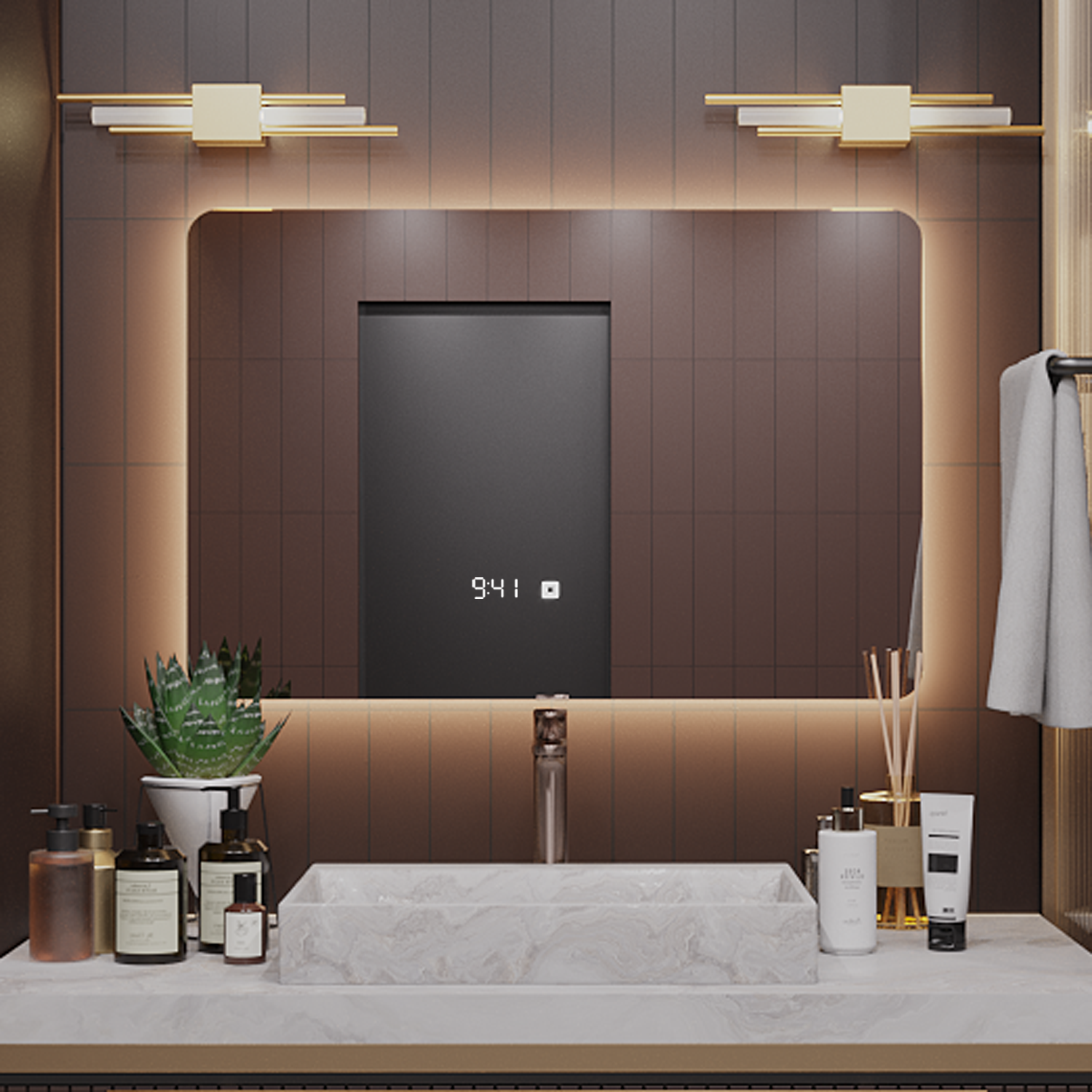 Изображение товара Зеркало для ванной Alias Эос часы en507035 с подсветкой 70x50см