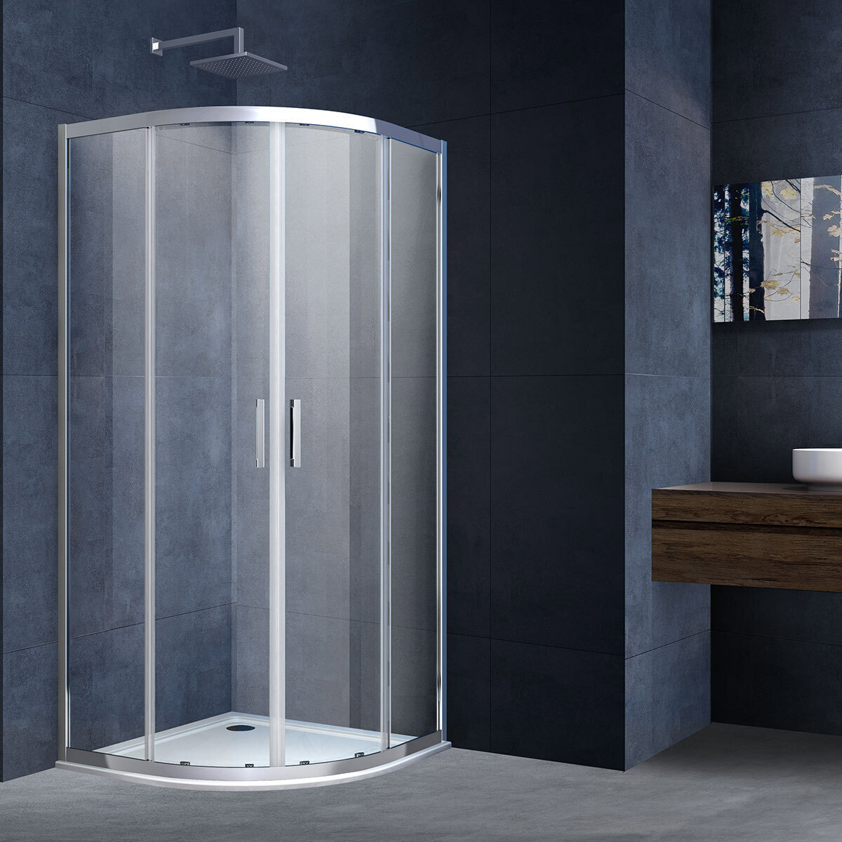 Изображение товара Душевой уголок Vincea VSQ-3AL900CL 1/4 круга 90x90см хромированный профиль эффект стекла прозрачный