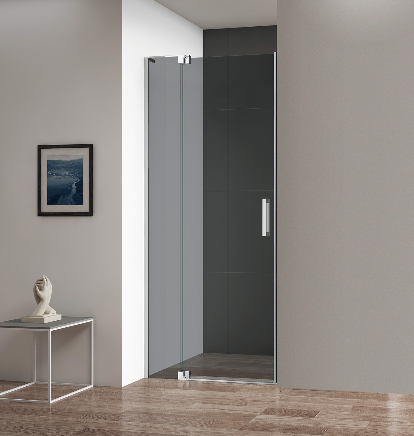Изображение товара Душевая дверь Cezares SLIDER-B-1-80/90-GRIGIO-Cr 80см эффект стекла тонированный распашной