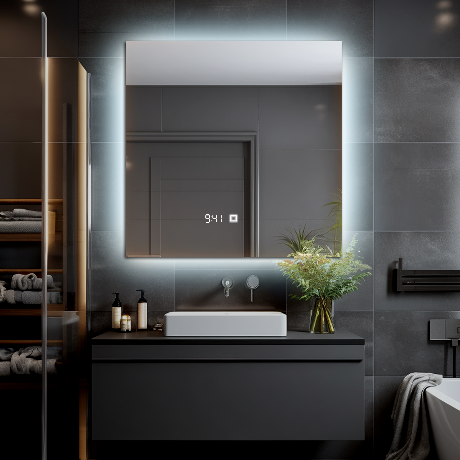 Изображение товара Зеркало для ванной Alias Квартал с подсветкой и часами 110x110см