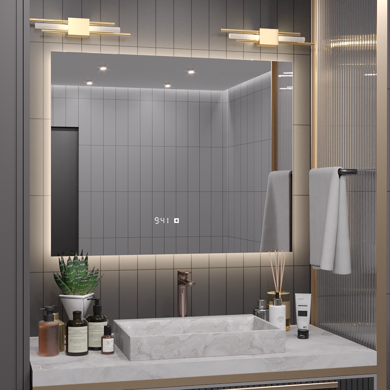 Изображение товара Зеркало для ванной Alias с подсветкой 110x90см и часами