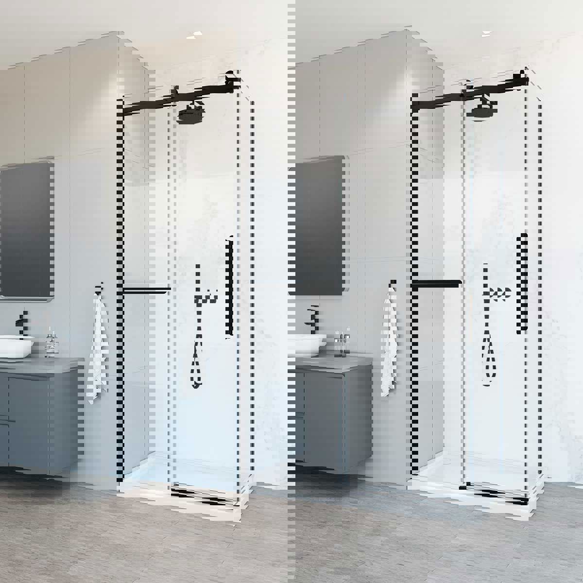 Изображение товара Душевой уголок Vincea Como Soft 80x140 см раздвижной с доводчиками черный профиль