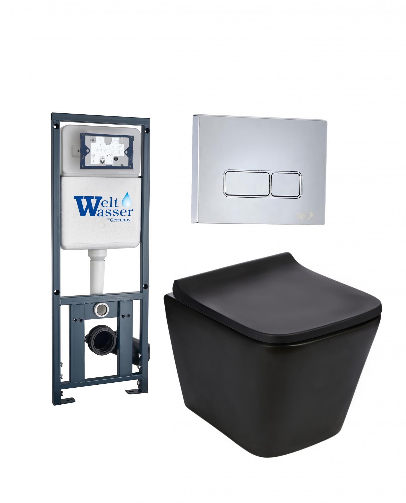 Изображение товара Комплект инсталляция WeltWasser Gelbach 004 MT-BL с подвесным унитазом и кнопкой SE