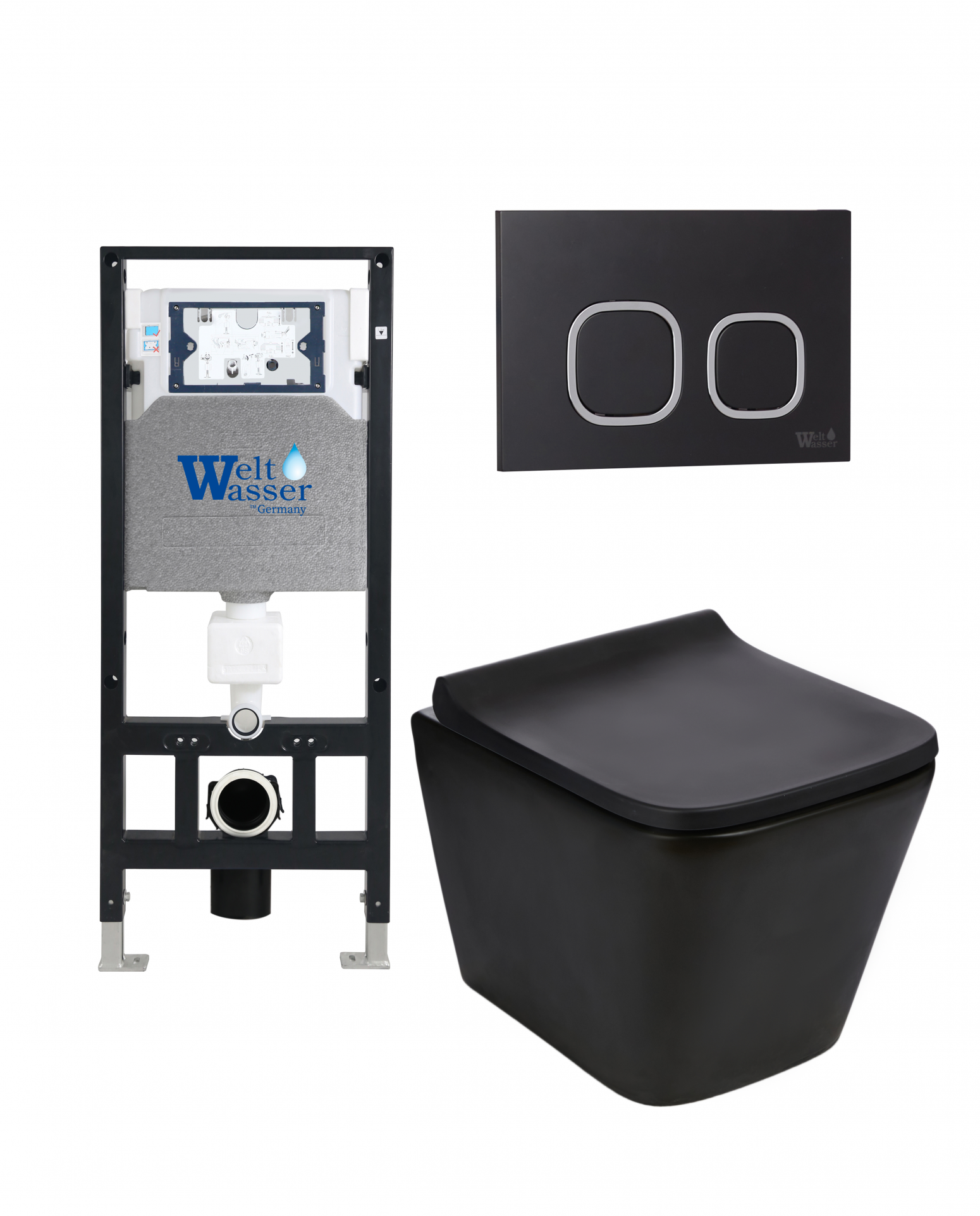 Изображение товара Комплект 3 в 1 инсталляция WeltWasser WW Amberg 506 с подвесным унитазом Gelbach 004 MT-BL, Клавиша смыва RD-BL