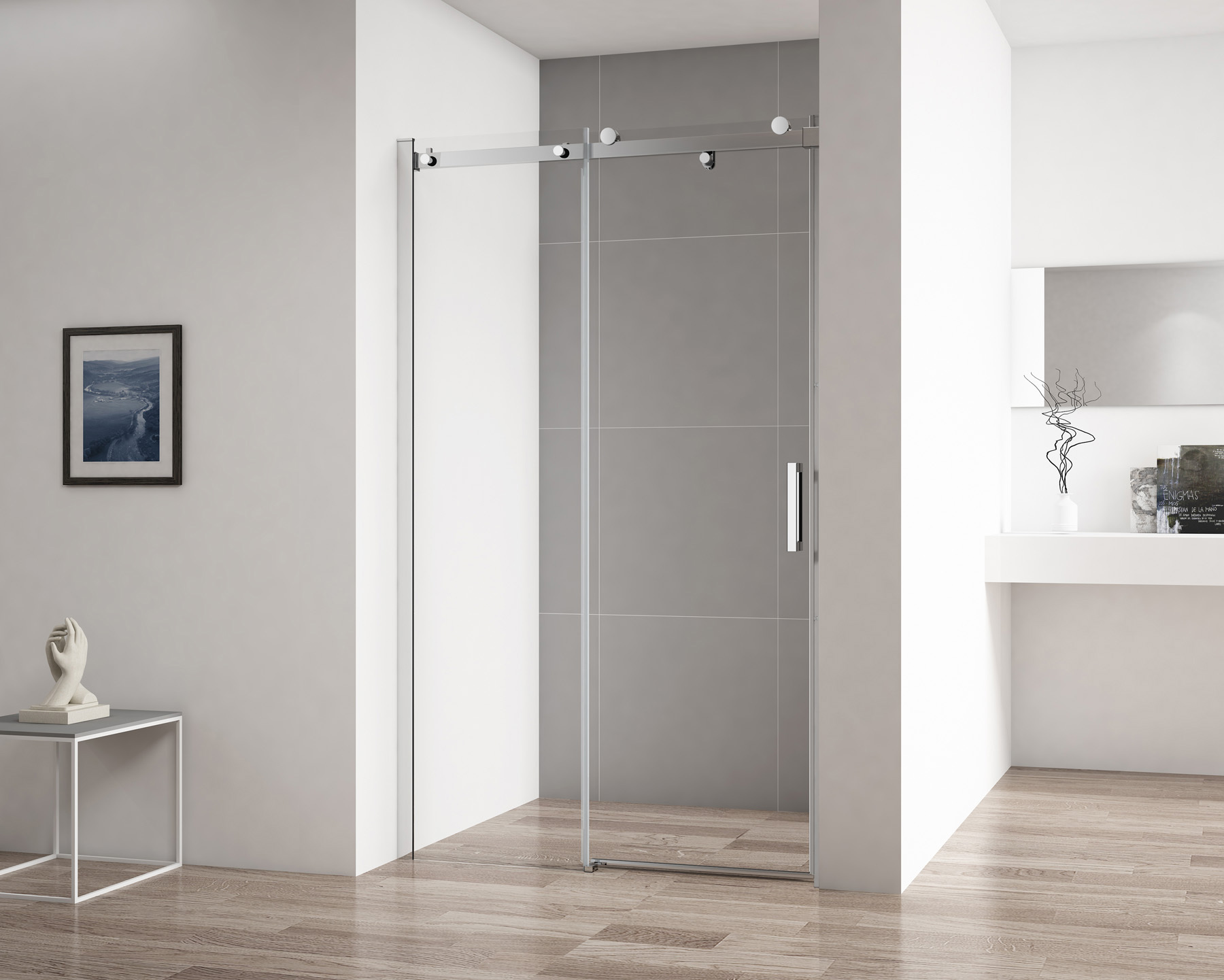 Изображение товара Душевая дверь Cezares STYLUS-SOFT-BF-1-120-C-Cr 120см эффект стекла прозрачный раздвижной