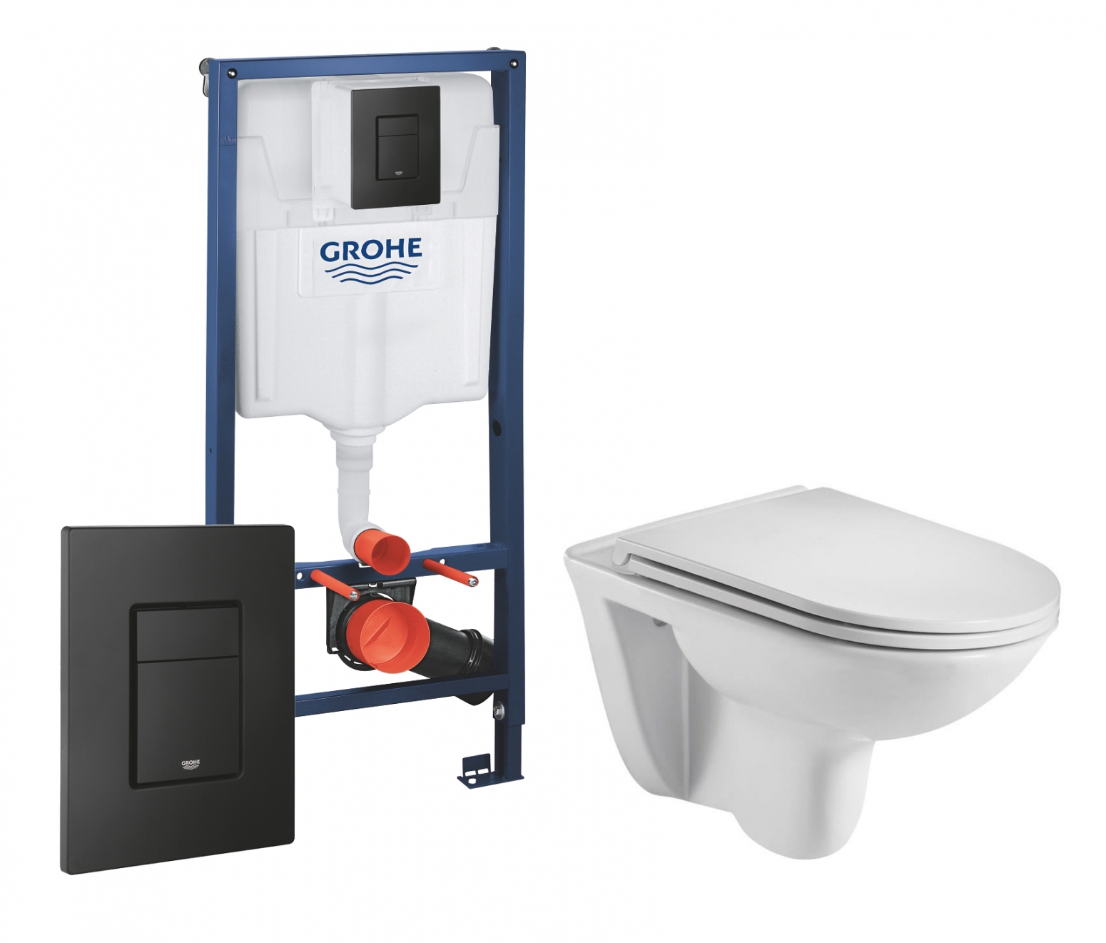 Изображение товара Комплект 3 в 1 инсталляция Grohe Rapid SL с подвесным унитазом WeltWasser Baarbach 004 GL-WT черная кнопка