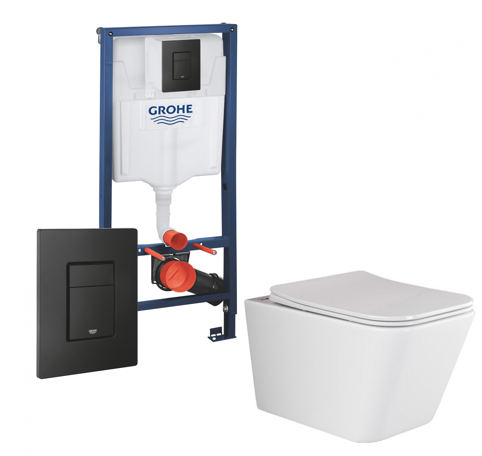 Изображение товара Комплект 3 в 1 инсталляция Grohe Rapid SL с подвесным унитазом Ceramica Nova Metric Rimless CN3007 кнопка черная 436946