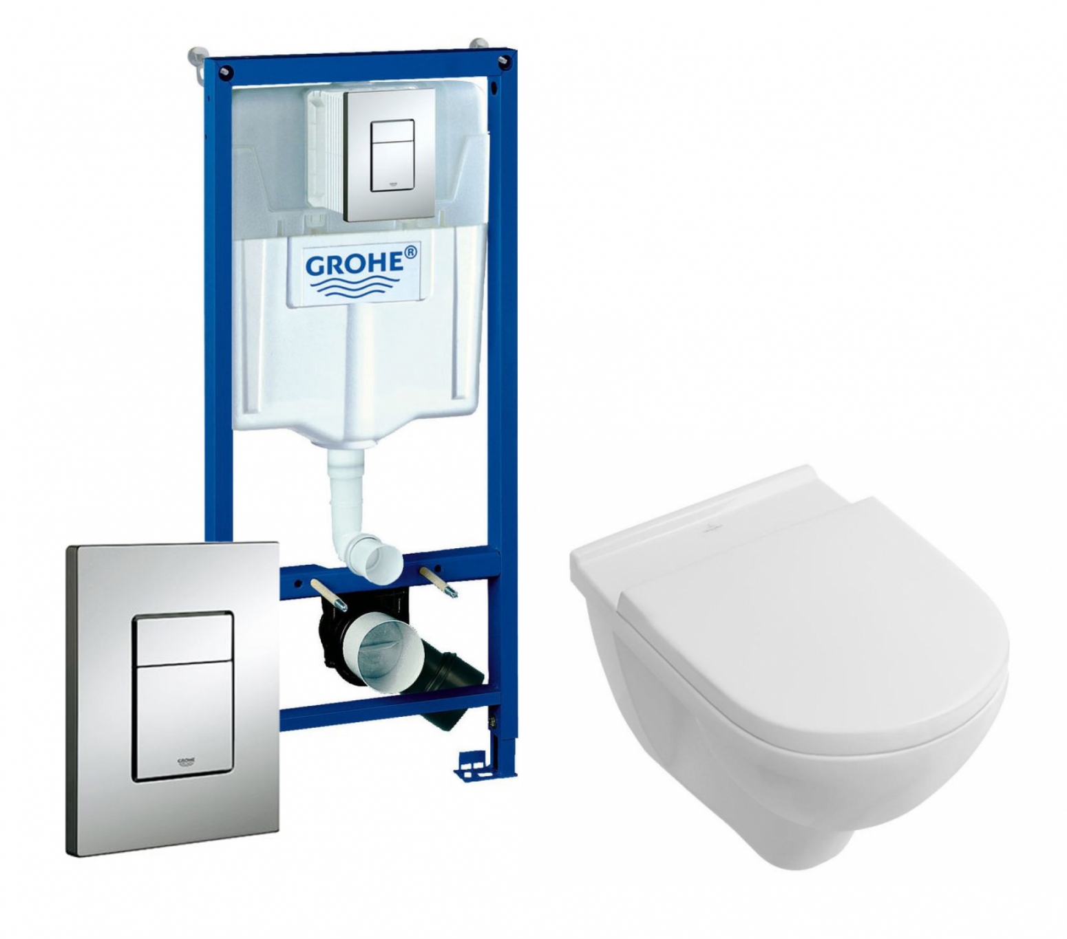 Изображение товара Комплект 3 в 1 инсталляция Grohe Rapid SL с подвесным унитазом Villeroy & Boch O Novo Directflush кнопка хром 425905